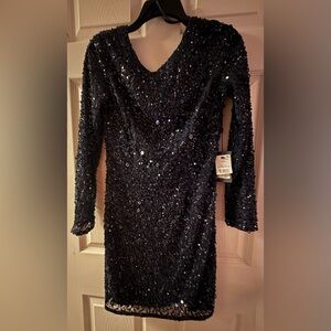 Adrianna Papell Midnight Sequin Long Sleeve Cocktail Dress